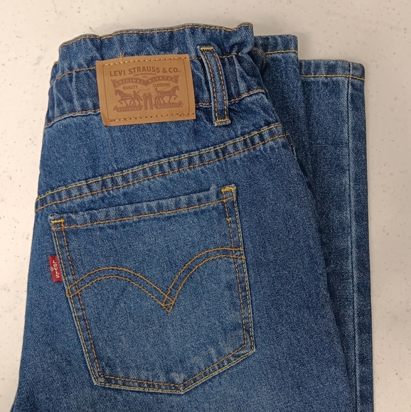 Levi Jean Cotton High Rise Pull-on Girl 12 Reg Draw String Elastic Mid Wash Blue - Picture 4 of 13